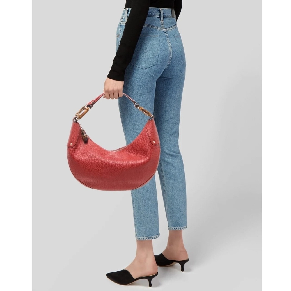 Gucci Vintage Bamboo Leather Orange/Red Hobo Bag - Picture 2 of 8